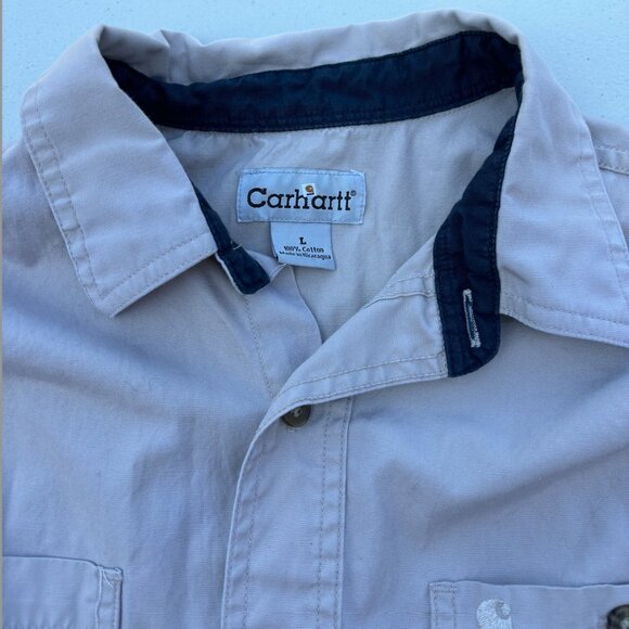 Carhartt Beige Long Sleeve Button Up (100% Cotton) Size: L - Picture 3 of 3